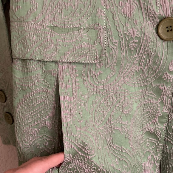 Vtg USA Made 75% Silk Paisley Jacquard Trench Coat - Picture 11 of 12